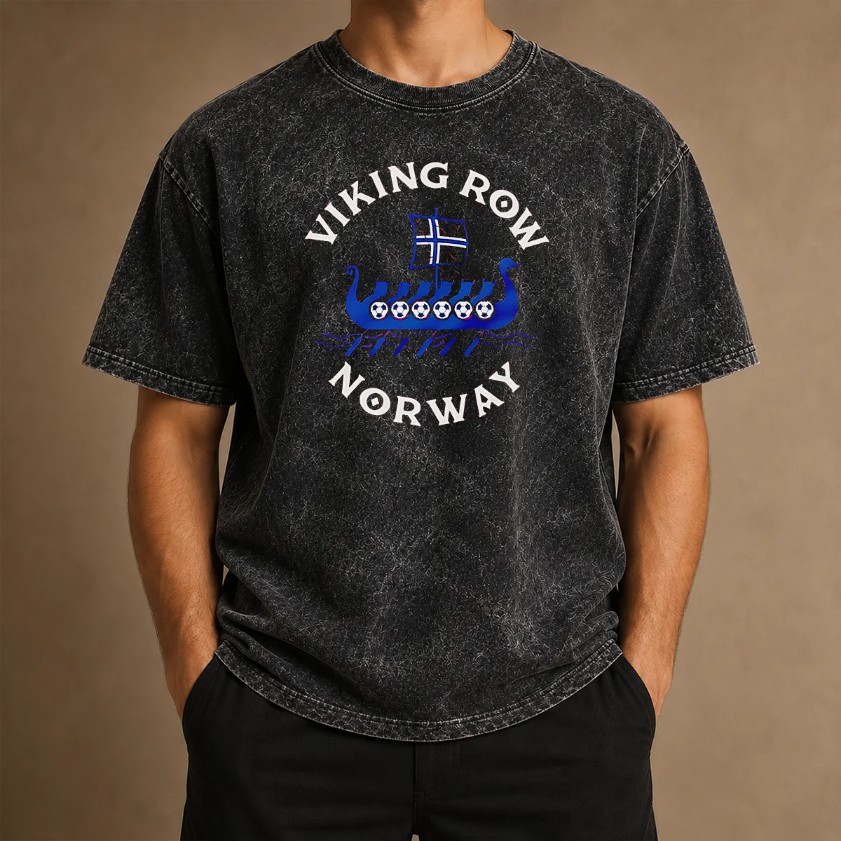 Nice Viking Row Norway Soccer Viking Ship Rowing printed on a soft washed t shirt in light gray