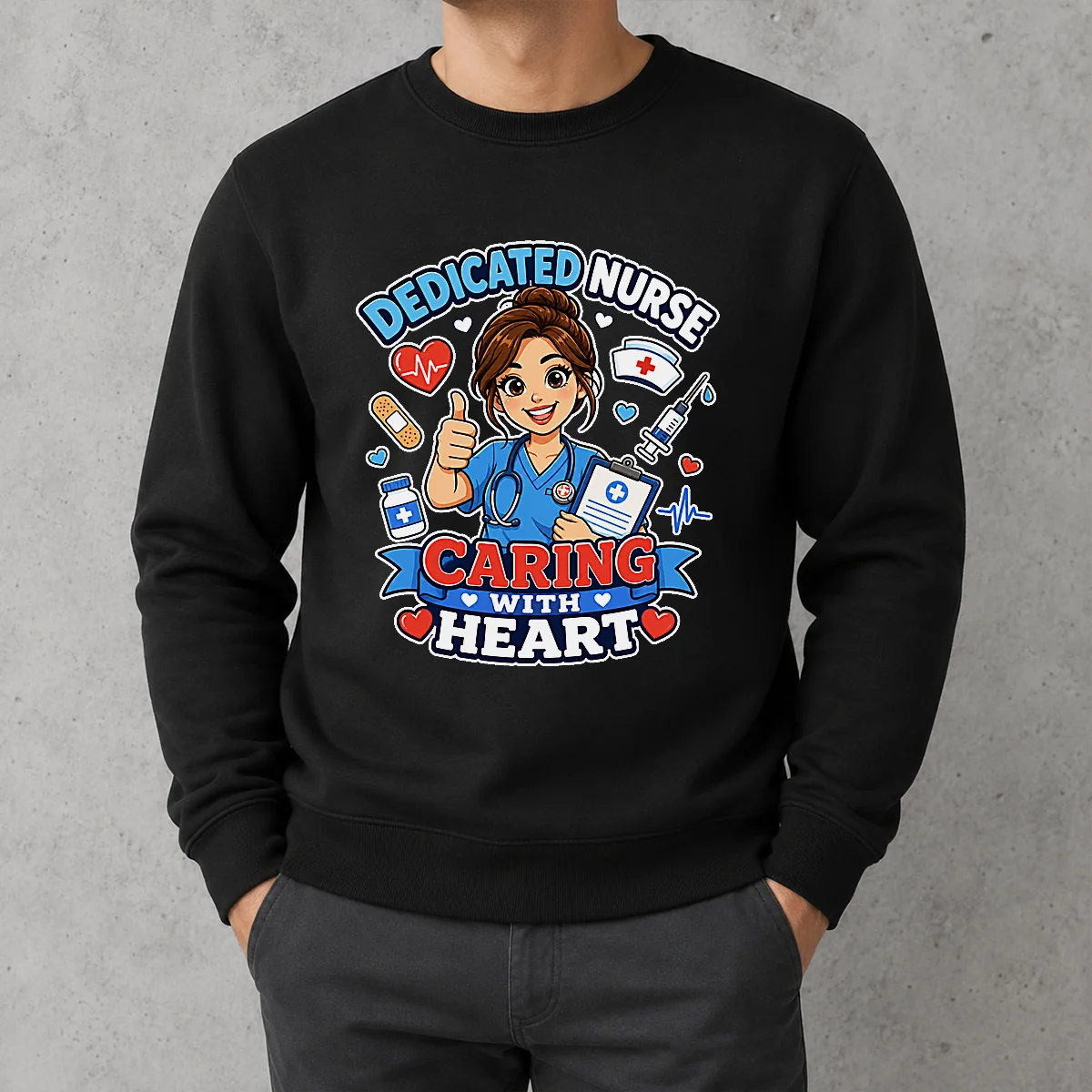 Nurse Dedicated Care Cartoon Sweater