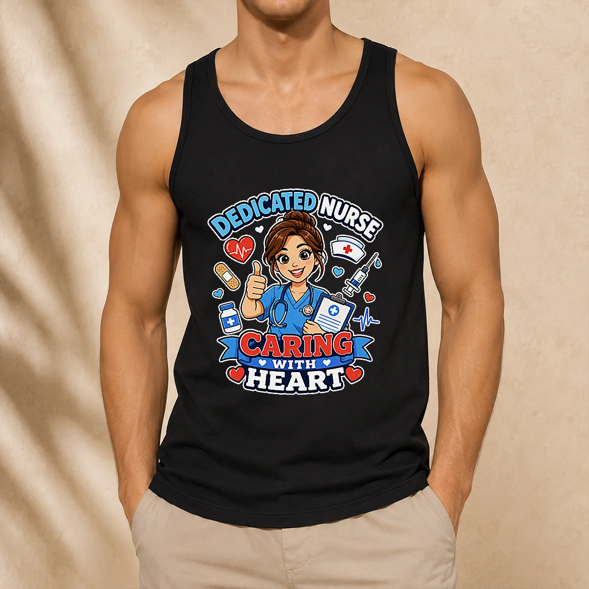 Nurse Dedicated Care Cartoon Tank Top