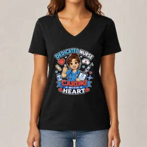 Nurse Dedicated Care Cartoon V-Neck Shirt