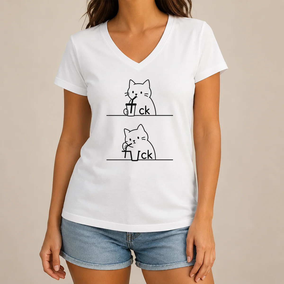 Official Hot Drinking Cat V-Neck Shirt Official Hot Drinking Cat V-Neck Shirt