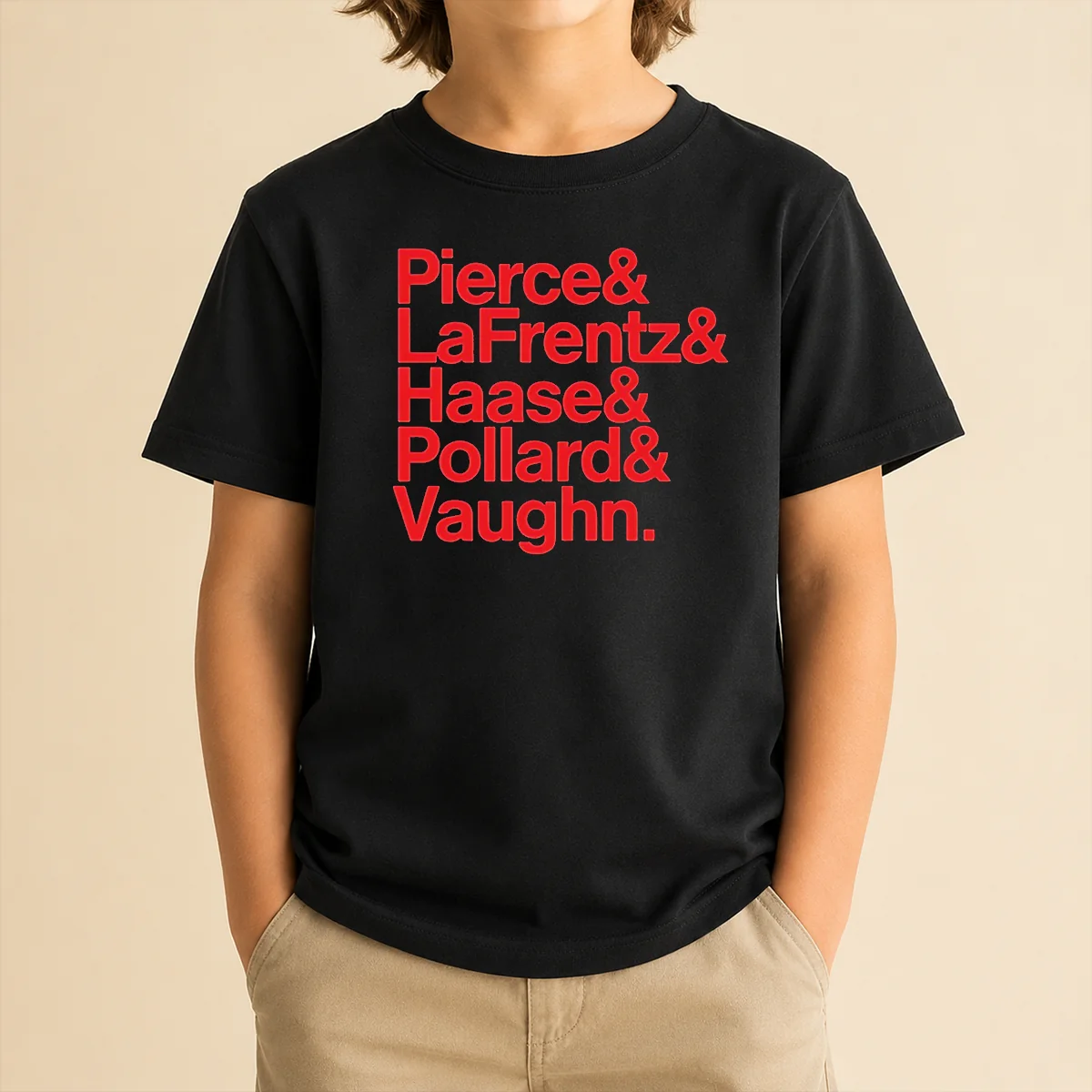 Official Pierce And Lafrentz And Haase And Pollard And Vaughn Kansas Jayhawks Basketball Roster Kids T-Shirt