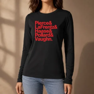 Official Pierce And Lafrentz And Haase And Pollard And Vaughn Kansas Jayhawks Basketball Roster Long Sleeve Shirt