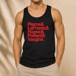 Official Pierce And Lafrentz And Haase And Pollard And Vaughn Kansas Jayhawks Basketball Roster Tank Top in black with team roster print