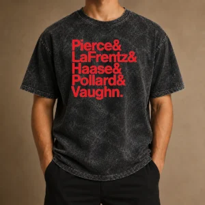 Official Pierce And Lafrentz And Haase And Pollard And Vaughn Kansas Jayhawks Basketball Roster washed t shirt in vintage style