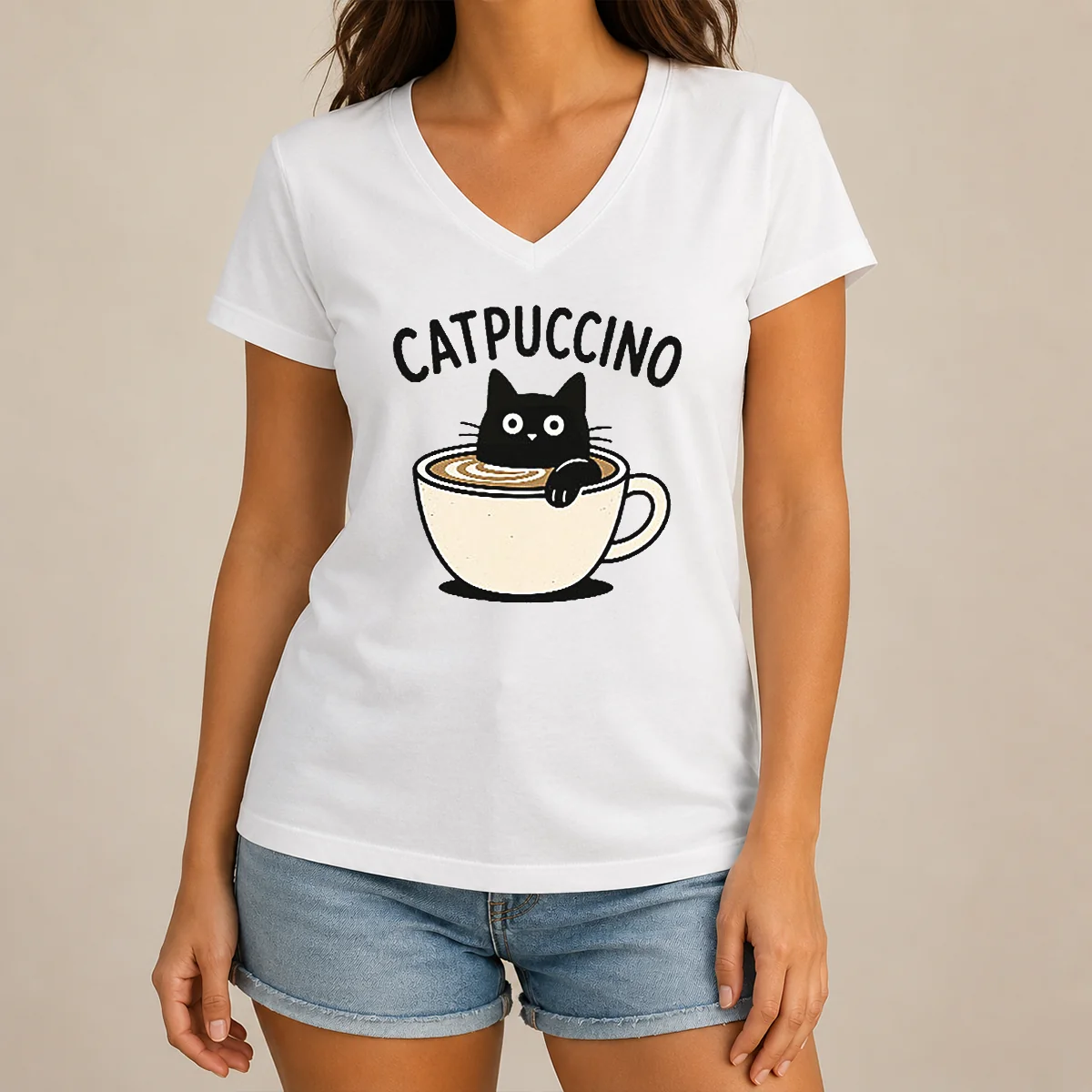Official Pretty Catpuccino V-Neck Shirt Official Pretty Catpuccino V-Neck Shirt