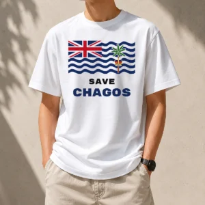Official Save Chagos British Indian Ocean Territory Flag t shirt in black, short-sleeve cotton tee