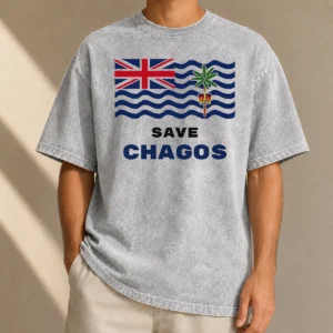 Official Save Chagos British Indian Ocean Territory Flag Washed T Shirt in vintage style with faded colors