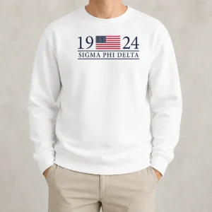 Official Sigma Phi Delta 1924 American Flag Fraternity sweater in navy blue with bold American flag design