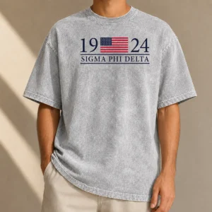 Official Sigma Phi Delta 1924 American Flag Fraternity Washed T-Shirt
