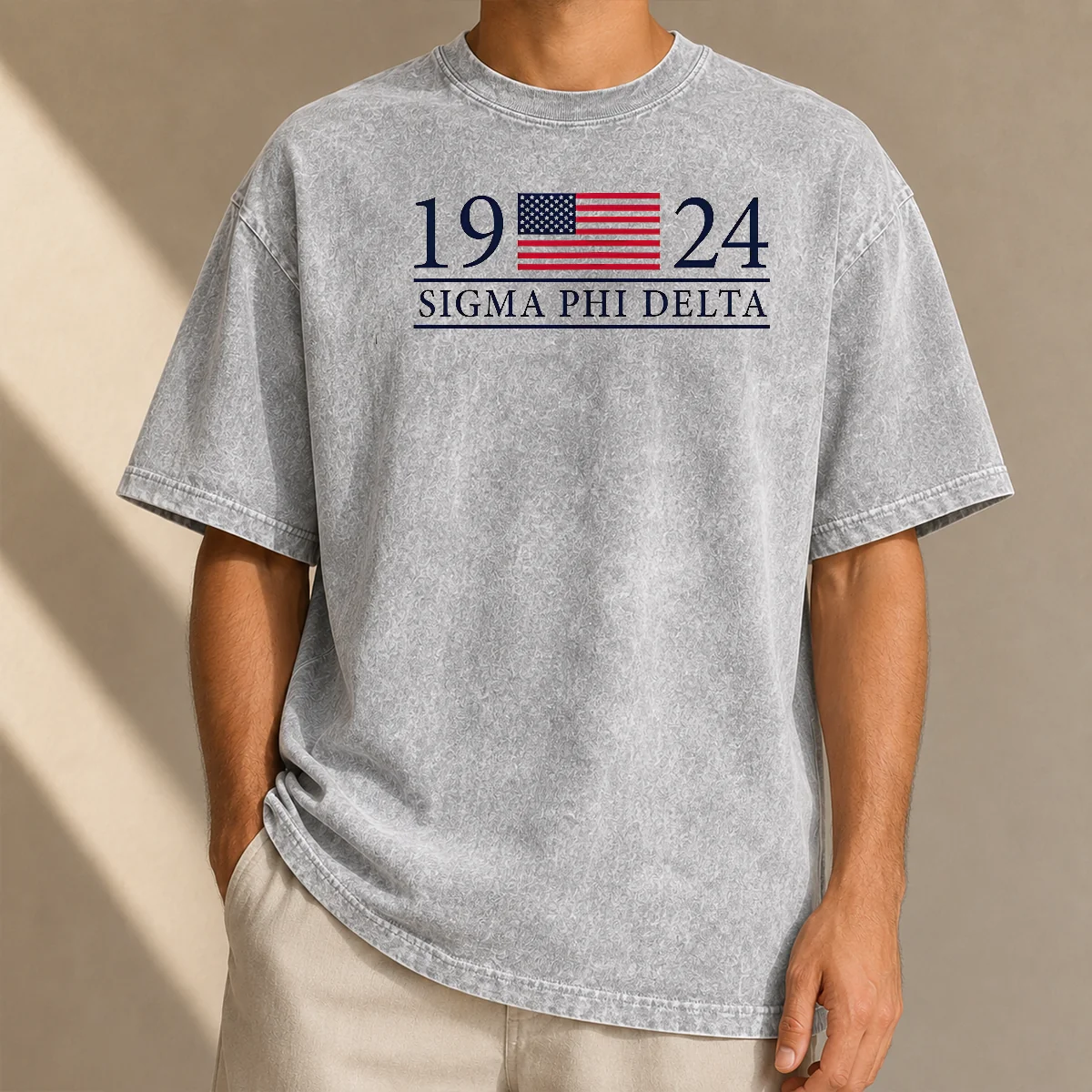 Official Sigma Phi Delta 1924 American Flag Fraternity Washed T-Shirt