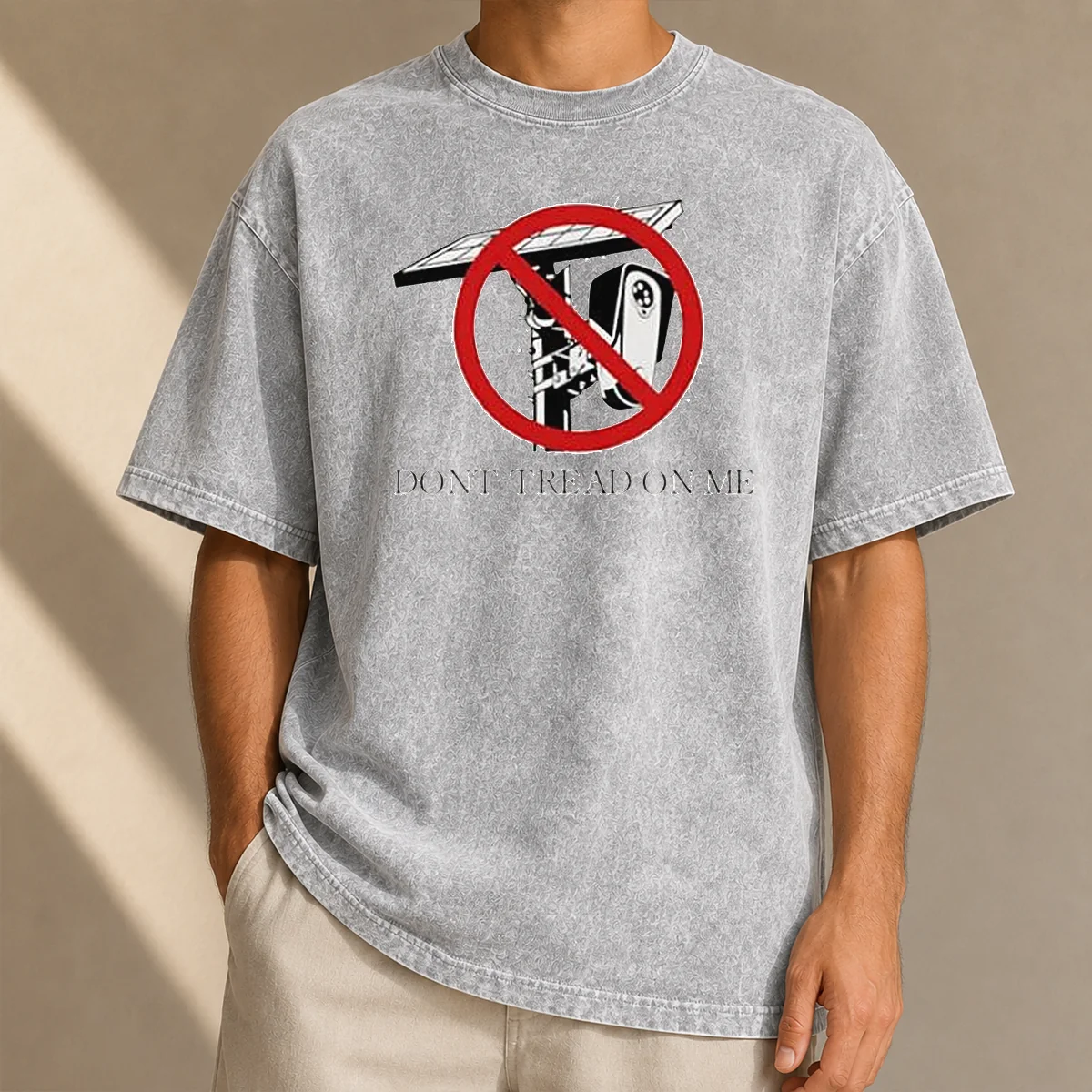 Official Surveillance Camera Solar Power Gadsden Flag DONT TREAD ON ME Libertarian Washed T Shirt in soft cotton fabric with vintage wash