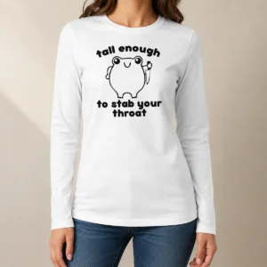 Official Tall Enough To Stab Your Throat Frog long sleeve shirt in black with bold graphic print