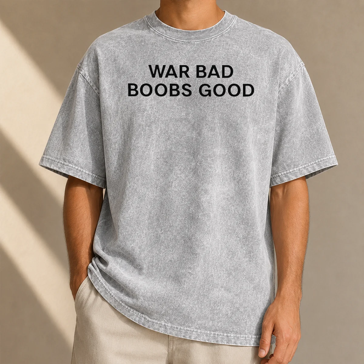 Official War Bad Boobs Good Peace And Love Message Funny Parody Washed T-Shirt