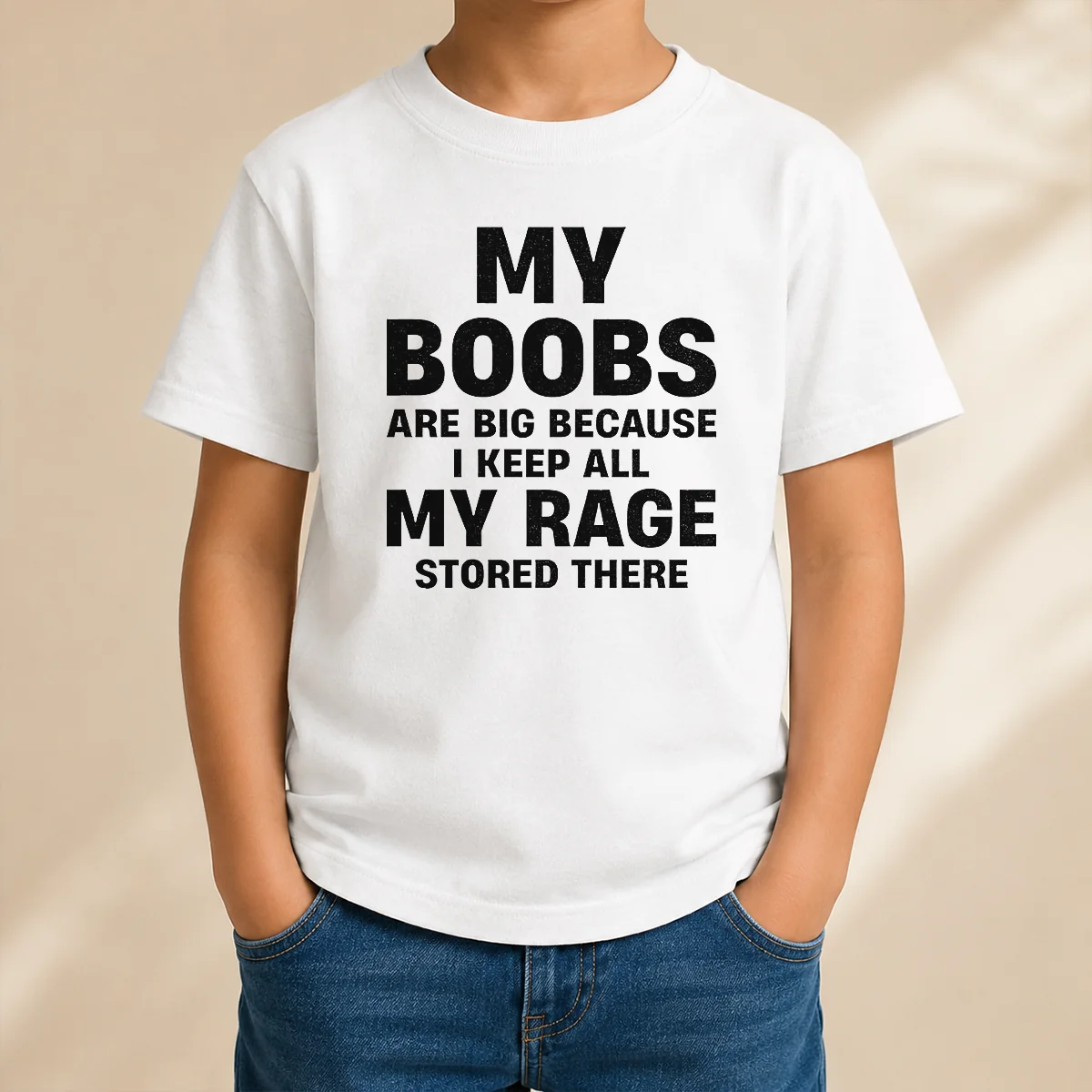 Original My Boobs Are Big Because I Keep All My Rage Stored There Kids T-Shirt