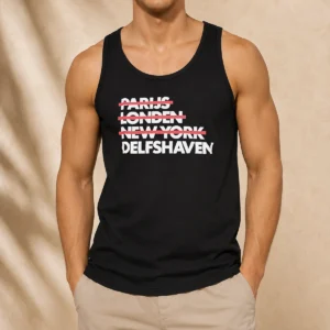 Original Parijs Londen New York Delfshaven Tank Top in white, sleeveless casual wear with bold city names print