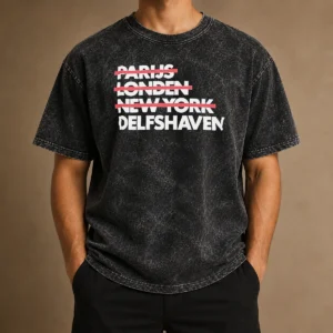 Original Parijs Londen New York Delfshaven washed t shirt with vintage-style print on soft cotton fabric