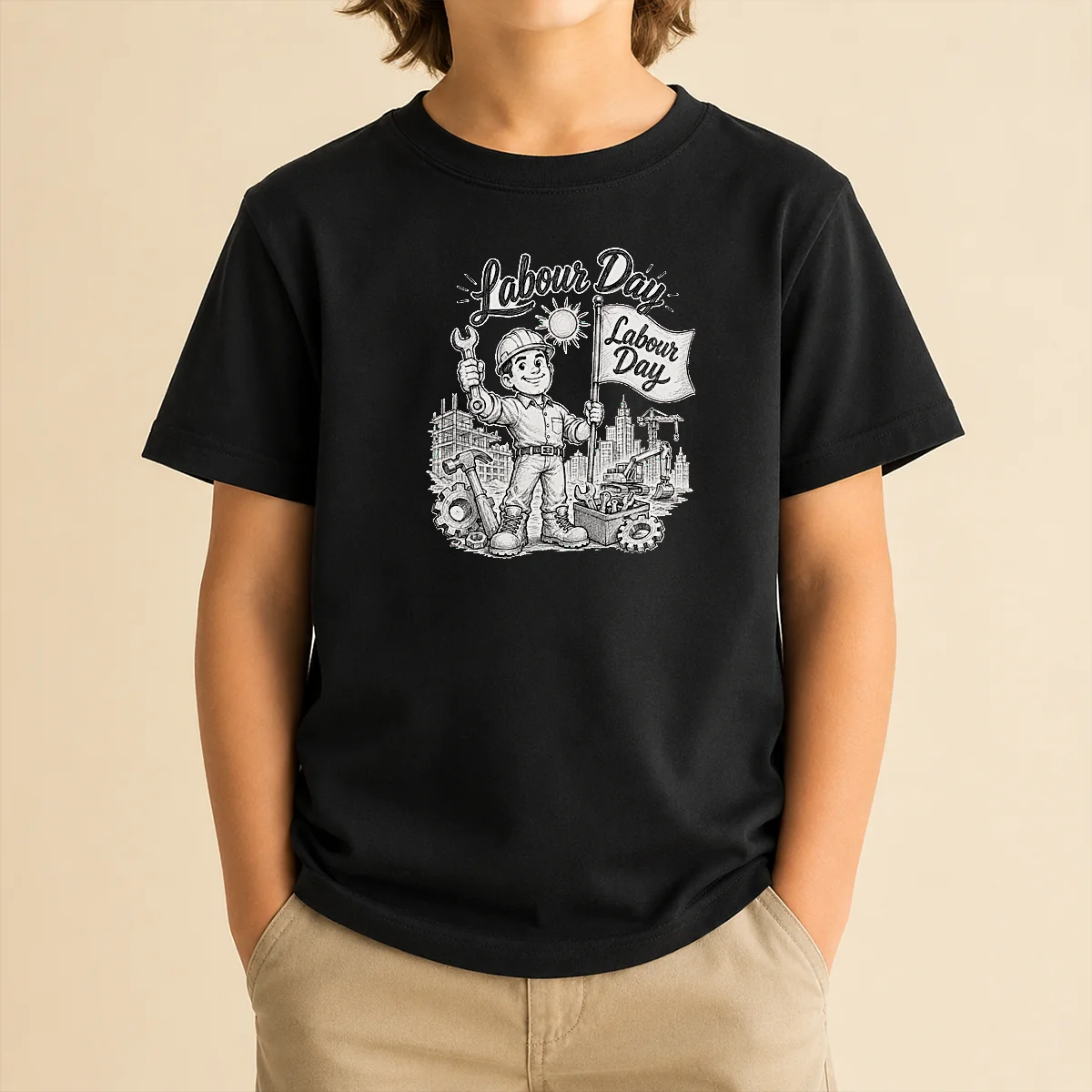 Original Proud Worker Labour Day Celebration Sketch Kids T-Shirt