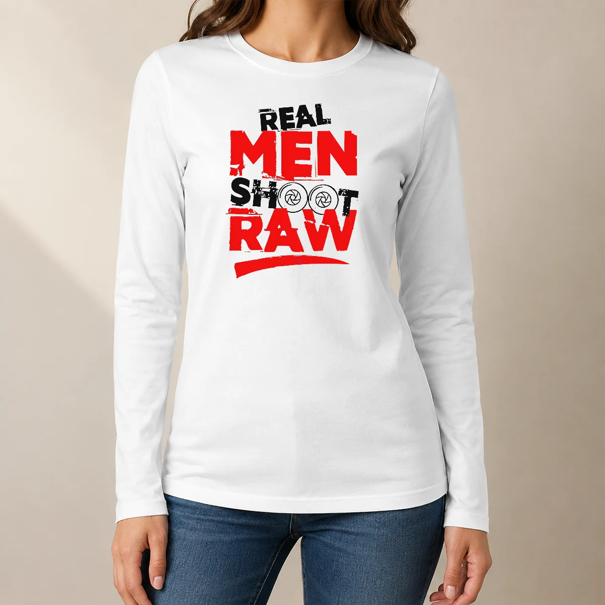 Original Real Men Shoot Raw Photography Camera Shutter Aperture Long Sleeve Shirt