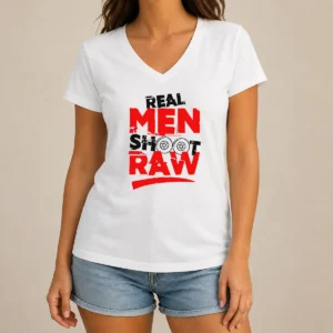Original Real Men Shoot Raw Photography Camera Shutter Aperture V-Neck Shirt