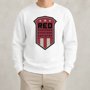Original Red Remember Everyone Deployed Military Support Shield Sweater