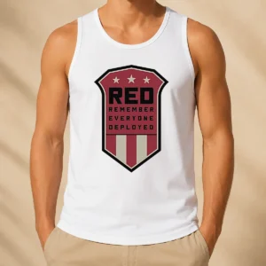 Original Red Remember Everyone Deployed Military Support Shield Tank Top