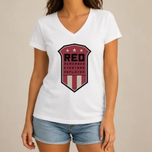 Original Red Remember Everyone Deployed Military Support Shield V-Neck Shirt