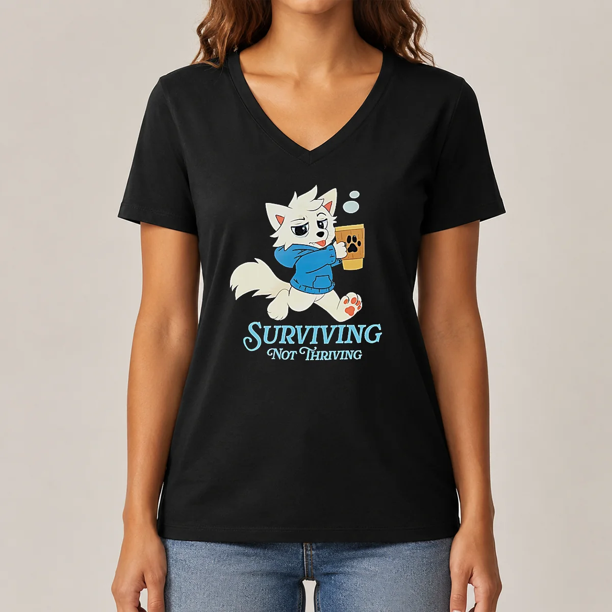 Original Surviving Not Thriving Furry V-Neck Shirt Original Surviving Not Thriving Furry V-Neck Shirt