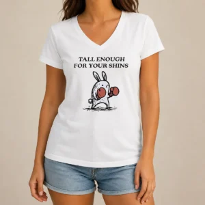 Original Tall Enough For Your Shins Boxing Rabbit V-Neck Shirt