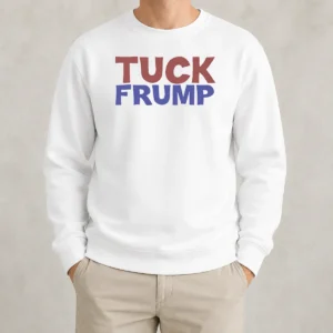 Original Tuck Frump Political Satire Sweater in black, featuring bold white text design on front
