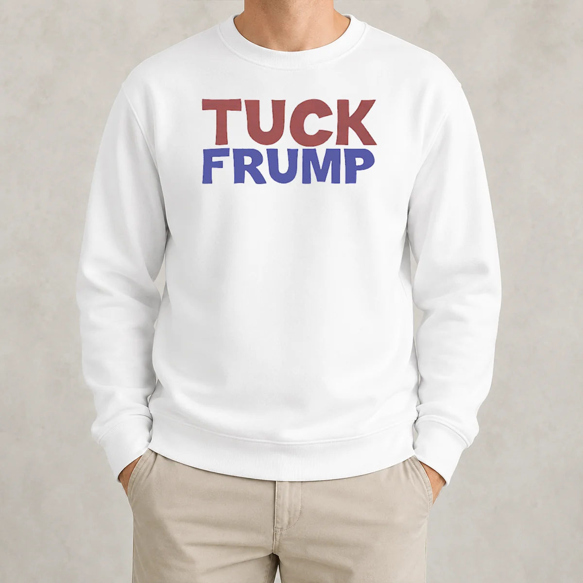 Original Tuck Frump Political Satire Sweater in black, featuring bold white text design on front