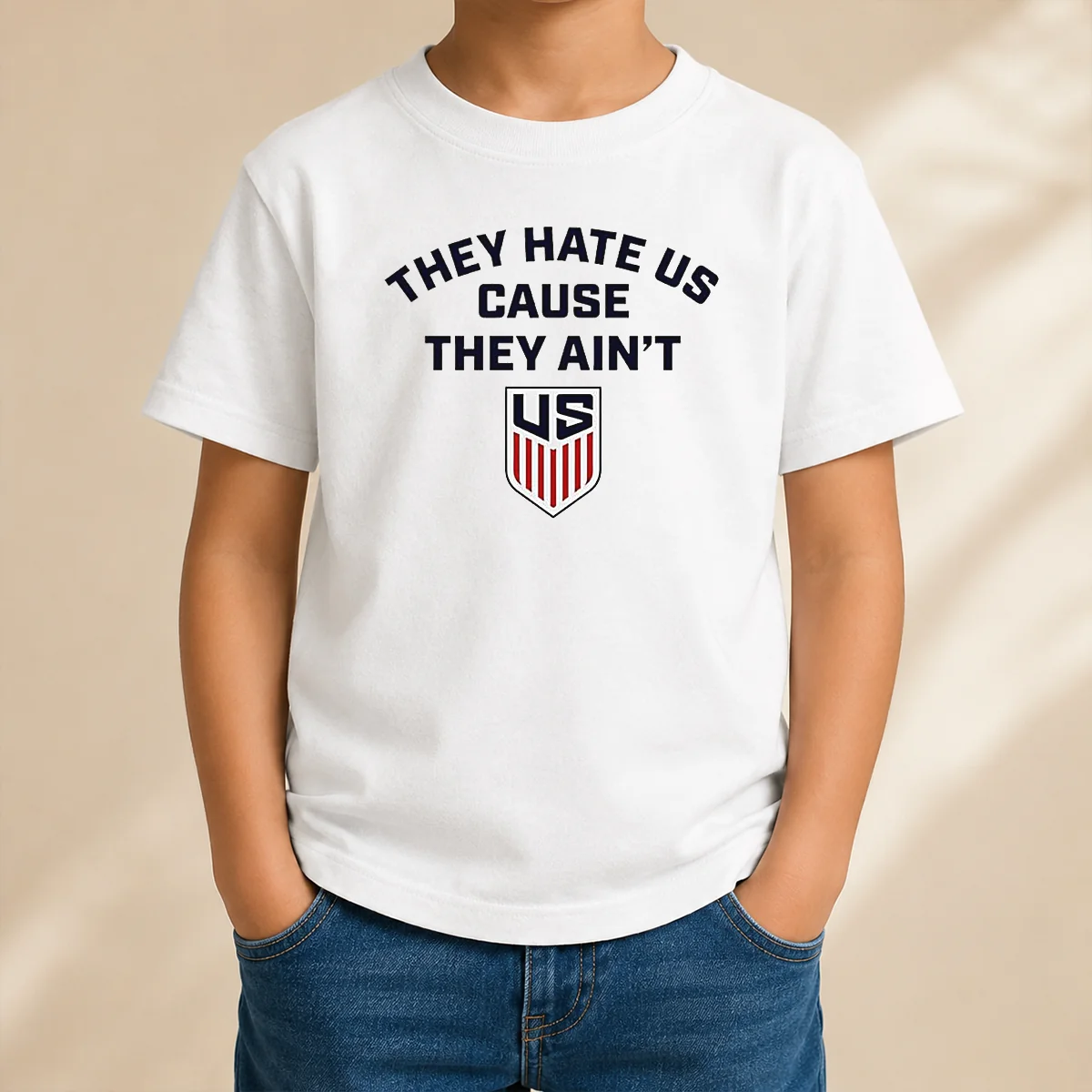 Original United States Men National Team They Hate US Cause They Ain't US kids t shirt in vibrant colors, short sleeves, comfortable cotton fabric