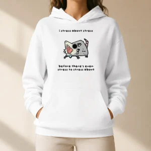 Premium Opossum I Stress About Stress Before There Is Even Stress To Stress About Hoodie in dark gray with front pocket and drawstring hood