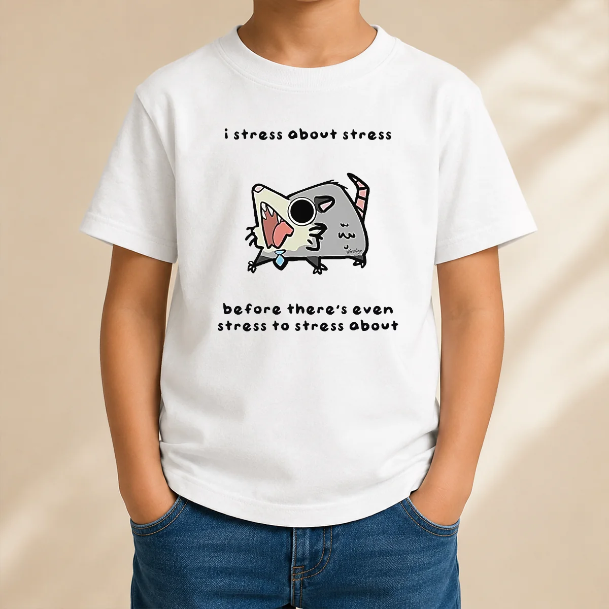 Premium Opossum I Stress About Stress Before There Is Even Stress To Stress About Kids T-Shirt