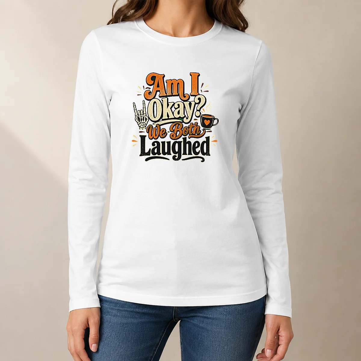 Premium Pretty Halloween Coffee Skeleton Girl Typography Long Sleeve Shirt