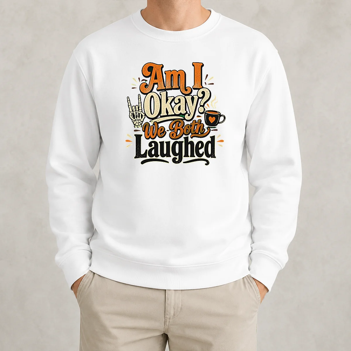 Premium Pretty Halloween Coffee Skeleton Girl Typography Sweater featuring a cozy crewneck design with festive Halloween graphics