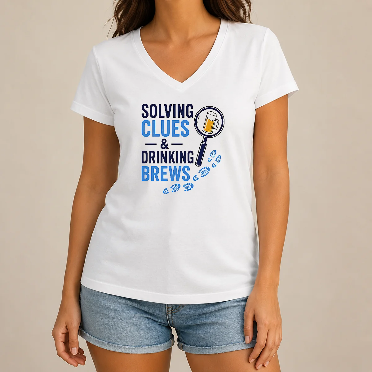Premium Solving Clues And Drinking Brews V-Neck Shirt Premium Solving Clues And Drinking Brews V-Neck Shirt