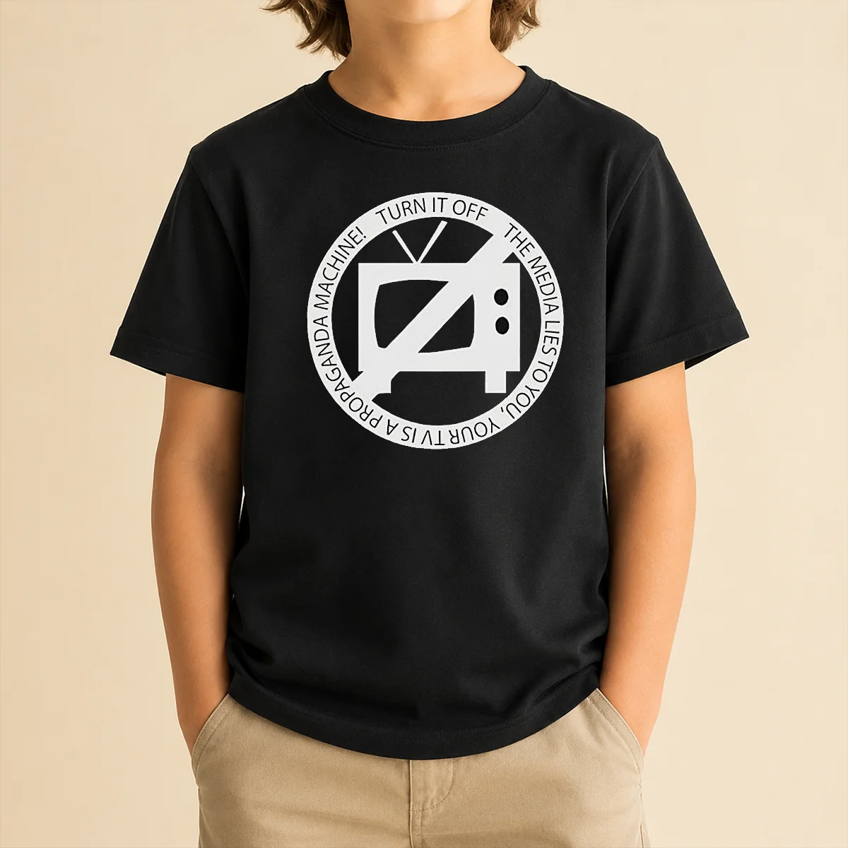 Premium Turn It Off The Media Lies To You Your TV Is A Propaganda Machine Kids T-Shirt