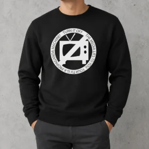 Premium Turn It Off The Media Lies To You Your TV Is A Propaganda Machine sweater in black with bold white text graphic