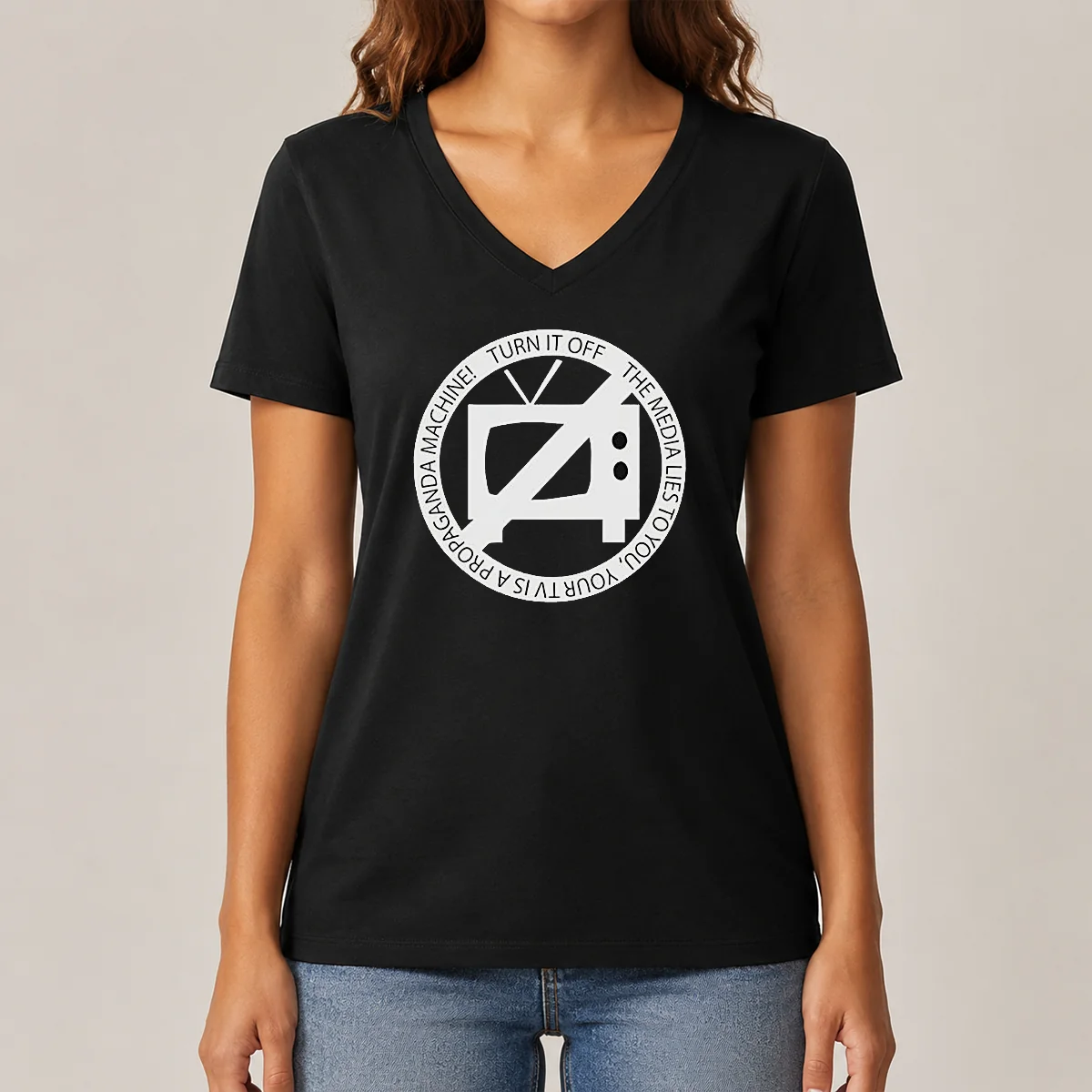 Premium Turn It Off The Media V-Neck Shirt Premium Turn It Off The Media V-Neck Shirt