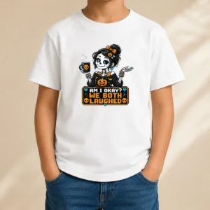 Pretty Hot Halloween Skeleton Girl Coffee Pixel Kids T-Shirt