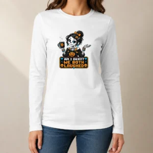Pretty Hot Halloween Skeleton Girl Coffee Pixel Long Sleeve Shirt