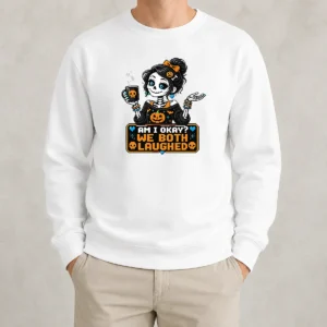 Pretty Hot Halloween Skeleton Girl Coffee Pixel Sweater