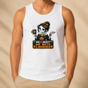 Pretty Hot Halloween Skeleton Girl Coffee Pixel Tank Top