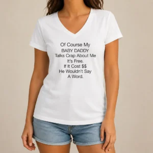 Pretty Of Course My Baby Daddy Talks Crap About Me It'S Free If It Cost He Wouldn'T Say A Word V-Neck Shirt
