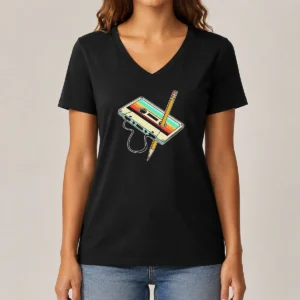 Pretty Retro Cassette Tape With Pencil 90s Nostalgia V-Neck Shirt