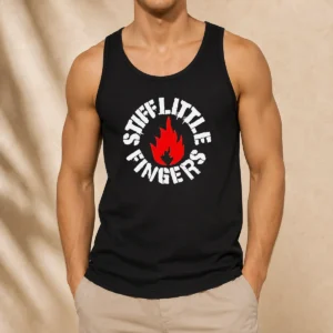 Pretty Stiff Little Fingers Circular Badge Logo With Flame Emblem Centered Inside Tank Top