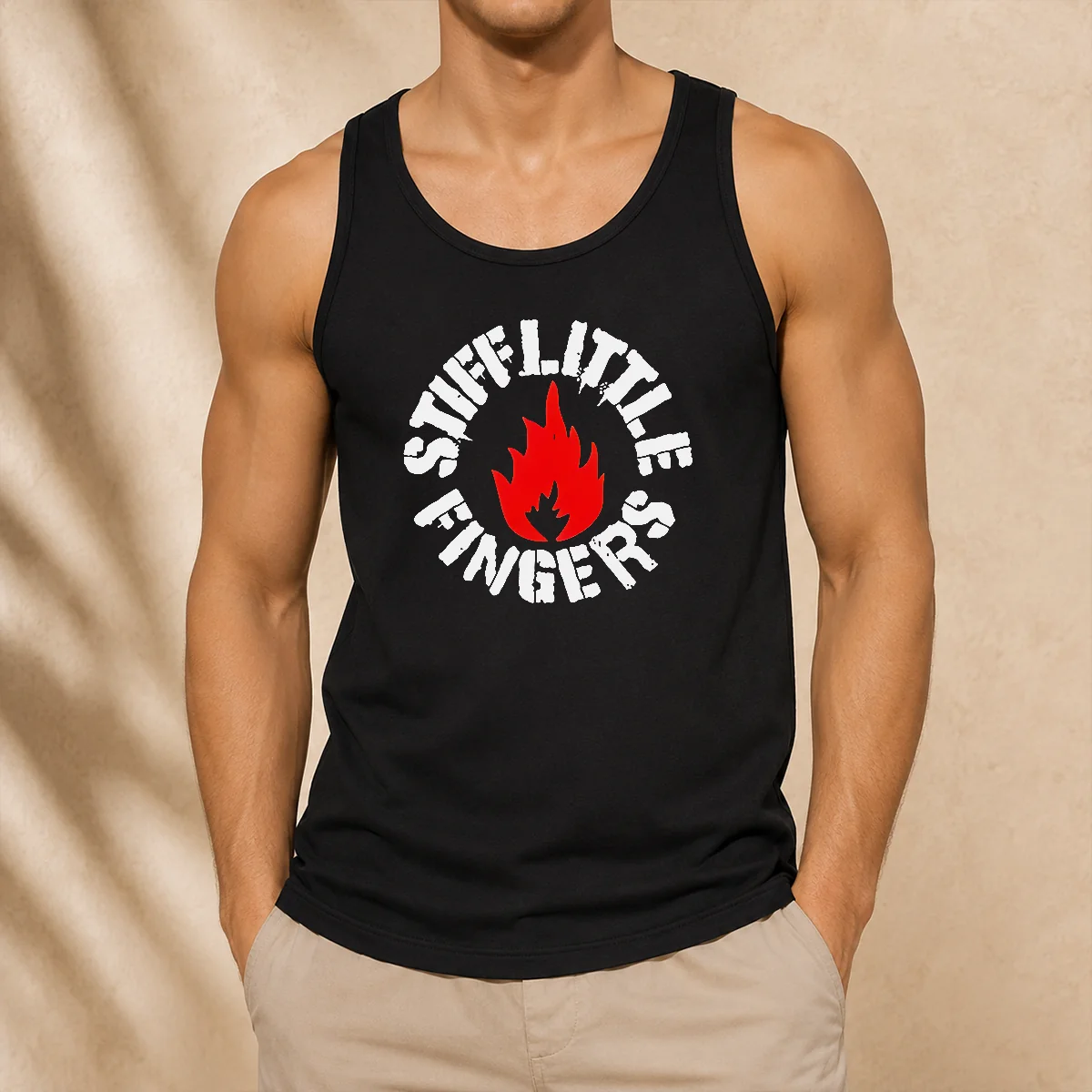 Pretty Stiff Little Fingers Circular Badge Logo With Flame Emblem Centered Inside Tank Top