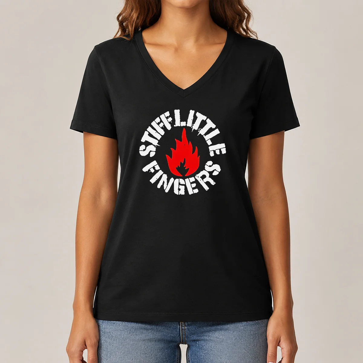 Pretty Stiff Little Fingers Circular Badge V-Neck Shirt Pretty Stiff Little Fingers Circular Badge V-Neck Shirt