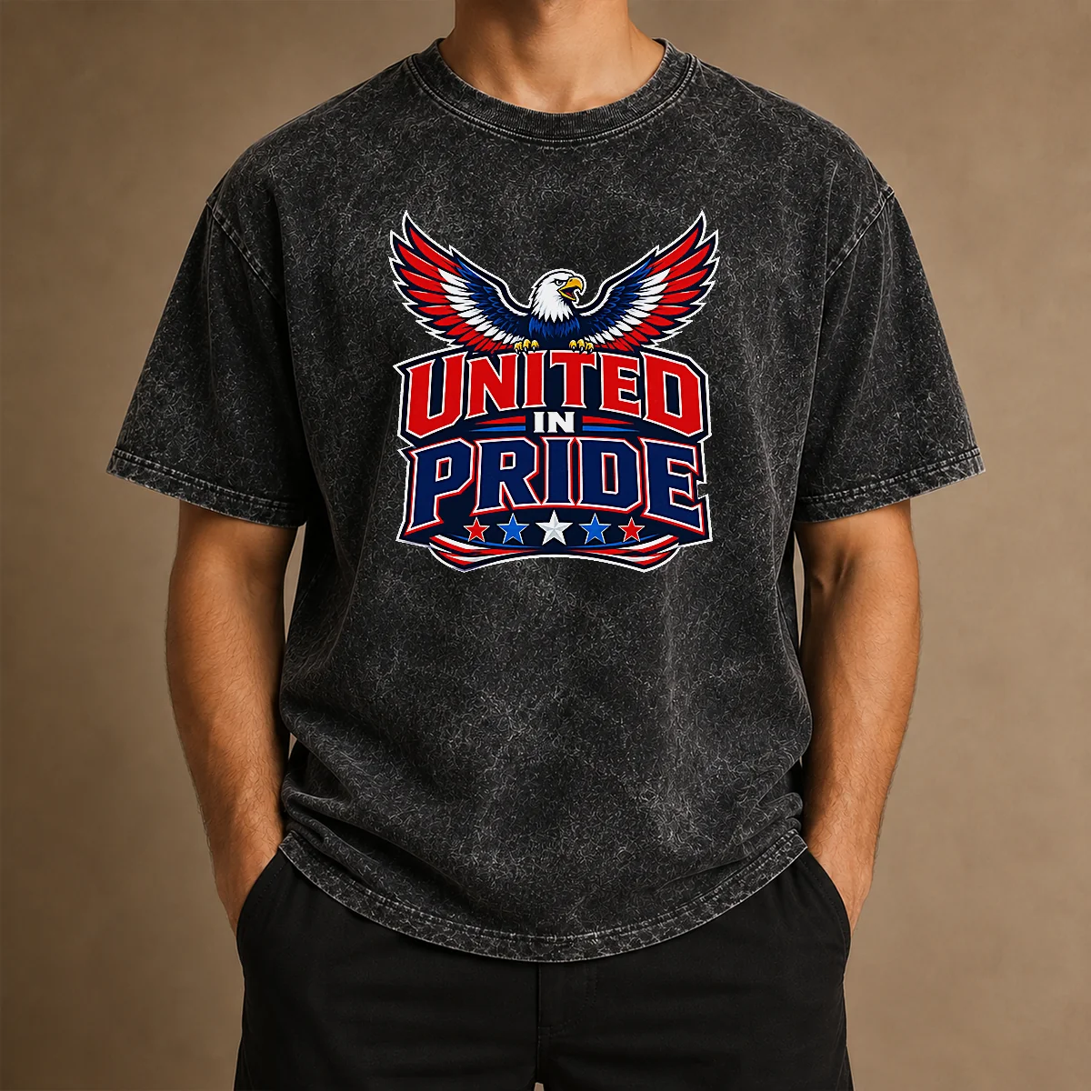 Pretty United In Pride Eagle Typography printed on a soft washed t shirt in a relaxed fit